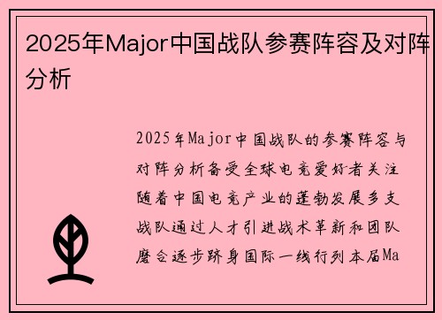 2025年Major中国战队参赛阵容及对阵分析